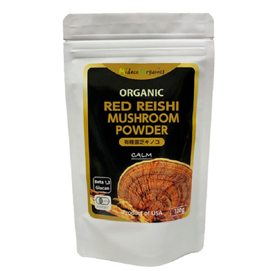 有機霊芝キノコ粉末 120g ベータグルカン、アルファグルカン、ビタミン、ミネラル Organic Reishi Powder